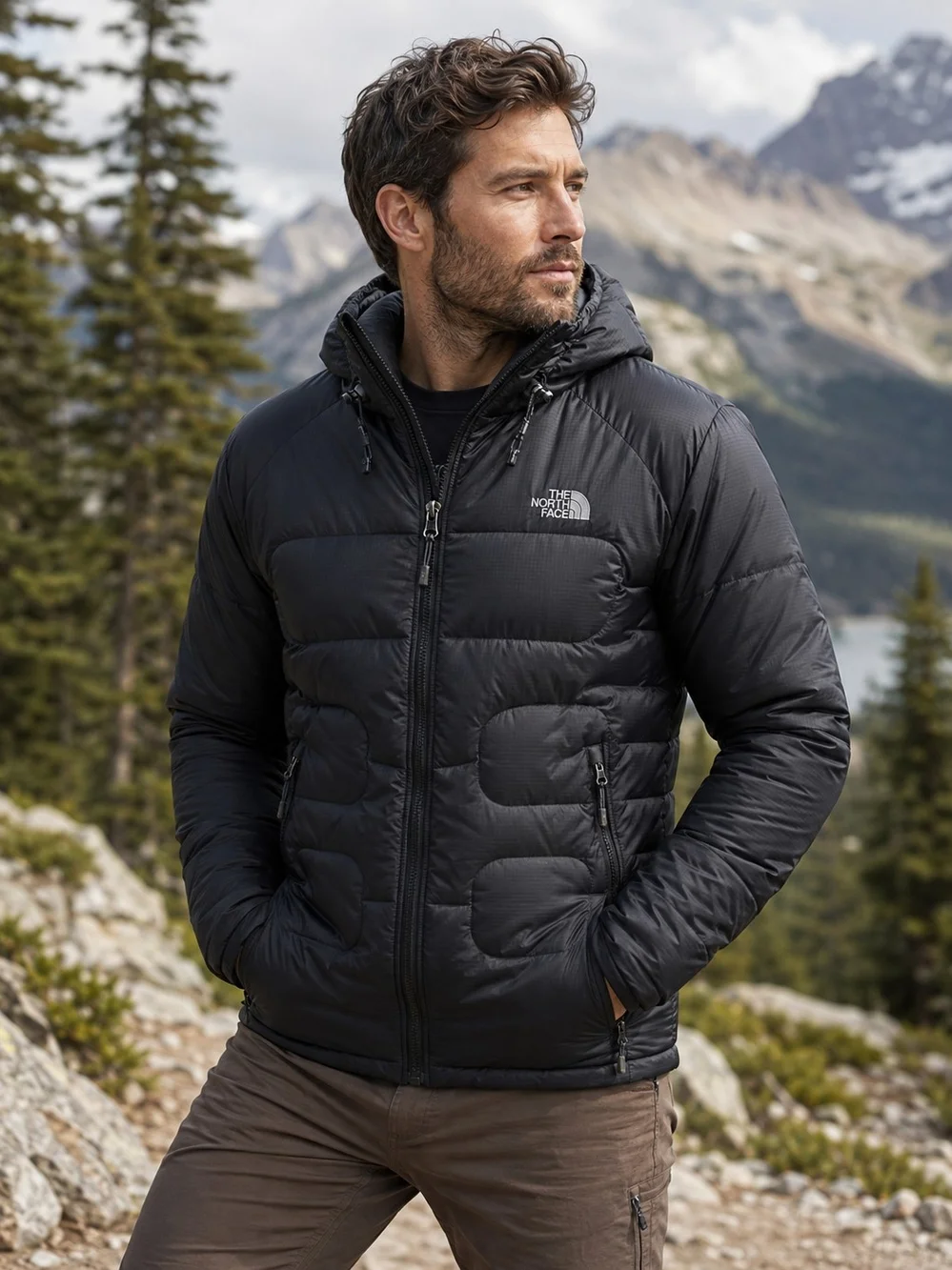 The North Face Black Hooded Puffer Jacket Men's Medium M
